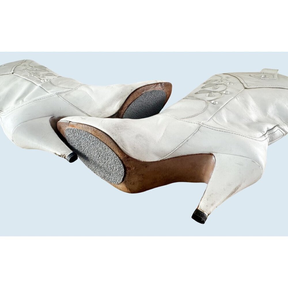 Vintage SACHA LONDON White Leather Embellished Western Boots 1980s Sz 7.5 - Picture 8 of 8